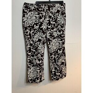 Chico’s sz 3 Brown White Botanical Crackle Art Print Pants 16 / XL (12)